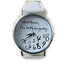 Whatever I am Late Anyway Letter Women Leather Wrist Watch Retro Exquisite Luxury Classic Bracelet Watches Casual Business Watch (White)