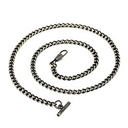 BOSHIYA Decent Chrome-Plated Vest Waistcoat T-bar Pocket Watch Chain Silver Tone with Box