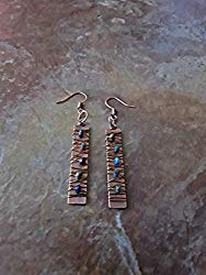 Black Opal Wire Wrapped Boho Style Vertical Copper and Bronze Bar Earrings