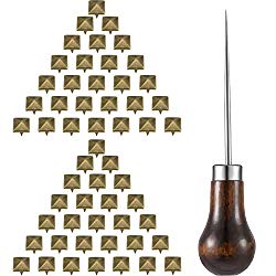400 Pieces 10 mm Four-Jaw Square Rivets Bag Leather Clothing Shoes Rivet Handicraft DIY Spikes Spots Studs Accessories with Straight Tipped Scratch Awl Craft Tool (Bronze)