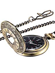 Hicarer Vintage Pocket Watch Steel Men Watch with Chain (Bronze)