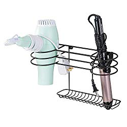 mDesign Bathroom Wall Mount Metal Hair Care & Styling Tool Organizer Storage Basket for Hair Dryer, Flat Iron, Curling Wand, Hair Straighteners, Brushes - Steel Wire - Bronze