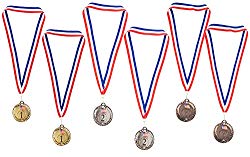 Juvale Gold Silver Bronze Medals - 2-Set 1st 2nd 3rd Metal Olympic Style Winner Awards, Perfect for Sports, Competitions, Spelling Bees, Party Favors, 2.75 Inches Diameter with 16.3 Inch USA Ribbon