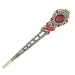 Women Elegant Antique Bronze Rhinestone Hair Stick Traditional Hair Pins,Red