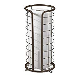 mDesign Decorative Metal Free Standing Toilet Paper Holder Stand with Storage for 3 Rolls of Toilet Tissue - for Bathroom/Powder Room - Holds Mega Rolls - Bronze