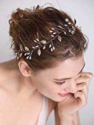 FXmimior Wedding Bridal Vintage Leaf Headband Headpiece Tiara Bride Hair Accessories (rose gold)