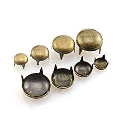 RuiLing 120pcs Bronze DIY Nailhead Round Dome Studs Assorted Kit Leathercraft Rivet Metal Punk Spikes Spots for Punk Rock Leather Craft Clothes Belt Bag Shoes Jewelry Decorations 6/8/10/12mm