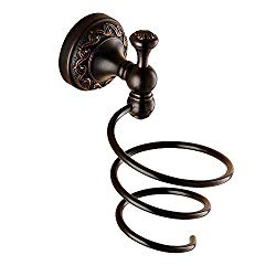 BESy Brass Vintage Style Art Carved Spiral Shape Wall Mount Hair Dryer Holder Bathroom Accessories Wall Hang Shelf Convenient Households Rack for Home Use Hair Electric Blower,Oil Rubbed Bronze