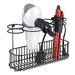 mDesign Metal Wire Cabinet/Wall Mount Hair Care & Styling Tool Organizer - Bathroom Storage Basket for Hair Dryer, Flat Iron, Curling Wand, Hair Straightener, Brushes - Holds Hot Tools - Bronze