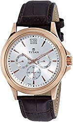 Titan Workwear Men’s Chronograph Watch | Quartz, Water Resistant, Leather Band | Brown Band and White Dial