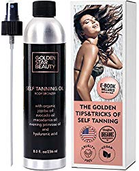 Self Tanner - Sunless Tanning Oil, Organic Spray Tan w/Hyaluronic Acid and Latex Gloves & Booklet, No Fake Tan Smell Streak Free for Perfect Golden Tan 8.0 fl.oz