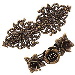 2 Retro Vintage Metal French Barrette Clip Hair Clasp Roses Bronze Accessories