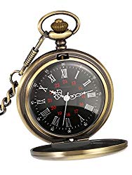 Mudder Smooth Antique Quartz Pocket Watch with Steel Chain (Bronze)