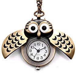 JewelryWe Birthday Gift Vintage Retro Owl Bronze Steampunk Locket Pocket Watch Pendant Long Chain 31.5 Inch