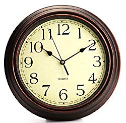 Bekith 12-Inch Round Classic Clock Retro Non Ticking Quartz Decorative Wall Clock
