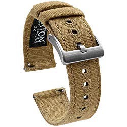 22mm Khaki - Barton Canvas Quick Release Watch Band Straps - Choose Color & Width - 18mm, 19mm, 20mm, 21mm, 22mm, or 23mm