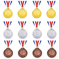 Caydo 12 Pieces Gold Silver Bronze Award Medals with Ribbon
