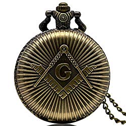 New Brand Mall Bronze Freemason Symbol Simulated Pendant for Quartz Pocket Watch With Chain