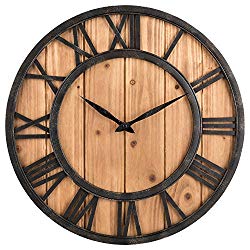 Oldtown Farmhouse Rustic Barn Vintage Bronze Metal & Solid Wood Noiseless Big Oversized Wall Clock (Large 18-inch)
