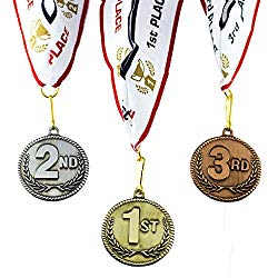 1st 2nd 3rd Place High Relief Award Medals - 3 Piece Set (Gold, Silver, Bronze) Includes Neck Ribbon