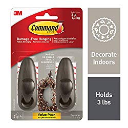 Command 3 lb Capacity Forever Classic Metal Hook, Indoor Use, 2 hooks, 4 strips (FC12-ORB-2ES)