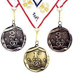 All Quality 1st 2nd 3rd Place Shooting Stars Award Medals - 3 Piece Set (Gold, Silver, Bronze) Includes Ribbon