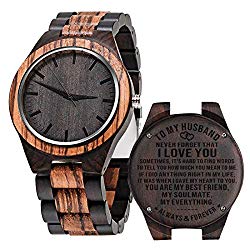 to My Husband Anniversary Wooden Watch Engraved Always and Forever Wife to Husband Watches Wedding Personalized Birthday Watch for Him Man - Zebra Black