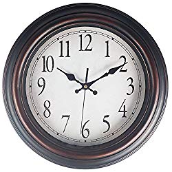 Benail 13” Round Retro Wall Clock Classic Silent Non-Ticking Quartz Decorative Wall Clock Good for Living Room & Home & Office Battery Operated (Bronze)