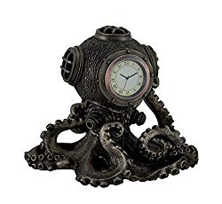 Veronese Design Clocks Bronze Finish Steampunk Octopus Diving Bell Clock Statue 5.9x5.5x5.2 Inches Bronze
