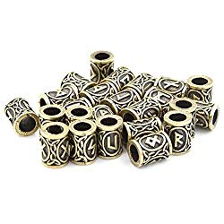 Eshylala 24 Pieces Norse Viking Rune Beads Hair Beard Pendant Bracelet Antique DIY Bracelet Hair Beards Making - (Dark Bronze, Silver)