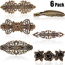 6 Pieces Vintage Hair Barrettes Retro French Hair Pins Clasp Metal Bronze Roses Feather Hair Clips For Women Girl