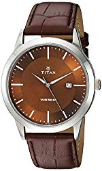 Titan Workwear Men’s Designer Dress Watch | Quartz, Water Resistant, Leather Band | Brown Band and Brown Dia