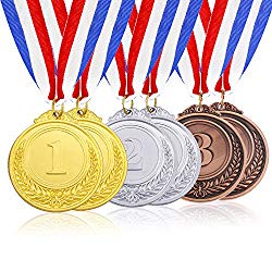 Caydo 6 Pieces Gold Silver Bronze Award Medals with Ribbon