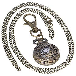 Arabic Numerals Skeleton Watches Gearwheel Bronze Vintage Brass Antique Case Pocket Watch 1 PC Necklace 1 PC Key Clip Quartz Pendant Watch Fob Nurse Watch