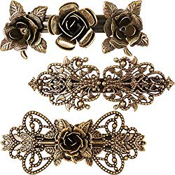 3 Pieces Women Hair Clips Hairpins Retro Vintage Metal French Barrette Jewelry (Style B)