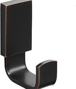 BESy Brass Robe & Towel Hook, Oil Rubbed Bronze, Heavy Duty, Rust Resistant, Adhesive or Wall Mount, Modern Square Style, 6 lbs Capacity