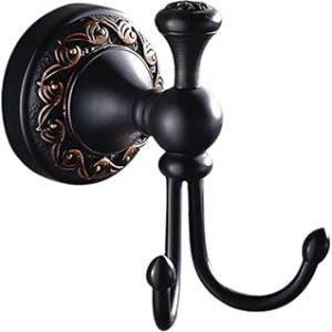 Leyden Oil Rubbed Bronze Towel Hooks, Antique Robe Hooks Brass Coat Double Clothes Hanger for Bathroom