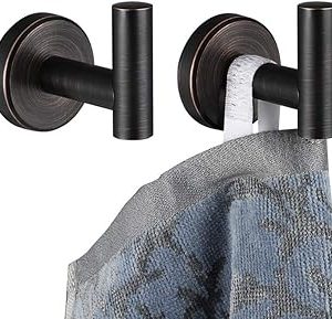 JQK Bathroom Towel Hook Oil Rubbed Bronze, 304 Stainless Steel 0.8mm Coat Robe Clothes Hook for Bathroom Kitchen Garage Wall Mounted (Pack of 2), TH100-ORB-P2