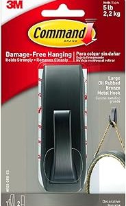 Command Large Modern Reflections Metal Hook, Holds up to 5 lb, Oil Rubbed Bronze, 1 Wall Hook with 2 Command Strips, Damage Free Hanging Hooks for Hanging Decorations in Living Spaces