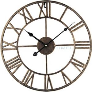 Timelike Large Roman Wall Clock, Rustic Vintage Metal Oversized Big Clock Home Living Room Art Decor (Gold, 16 Inch)