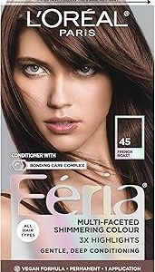 L'Oreal Paris Feria Multi-Faceted Shimmering Permanent Hair Color, 45 French Roast (Deep Bronzed Brown), Pack of 1, Hair Dye